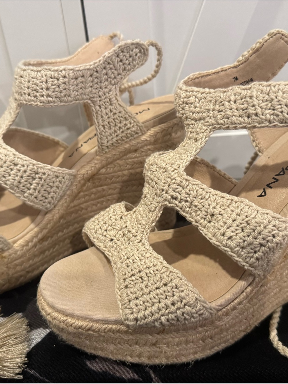 Moda Spana Cream Crochet Espadrille Wedge Sandals - Women